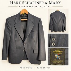Hart Schaffner & Marx Mens Pinstripe Sport Coat Pure Virgin Wool Blazer USA Made